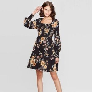 Xhilaration Black Floral Long Sleeve Dress